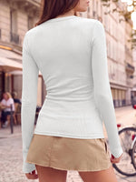 ANRABESS Ribbed Long Sleeve Fitted Top